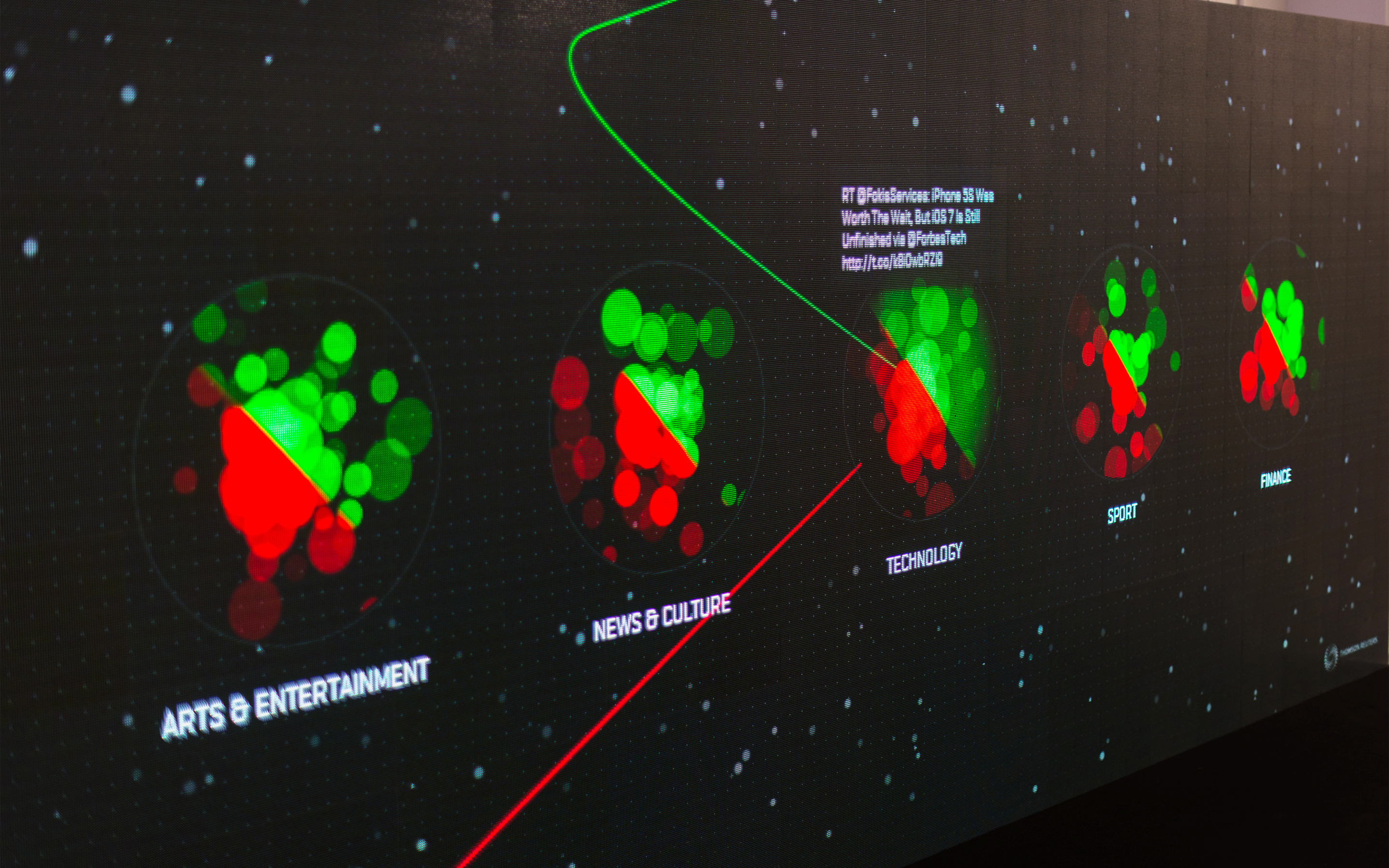 Project Sentysis sentiment visualisations displayed across the exhibition LED screen