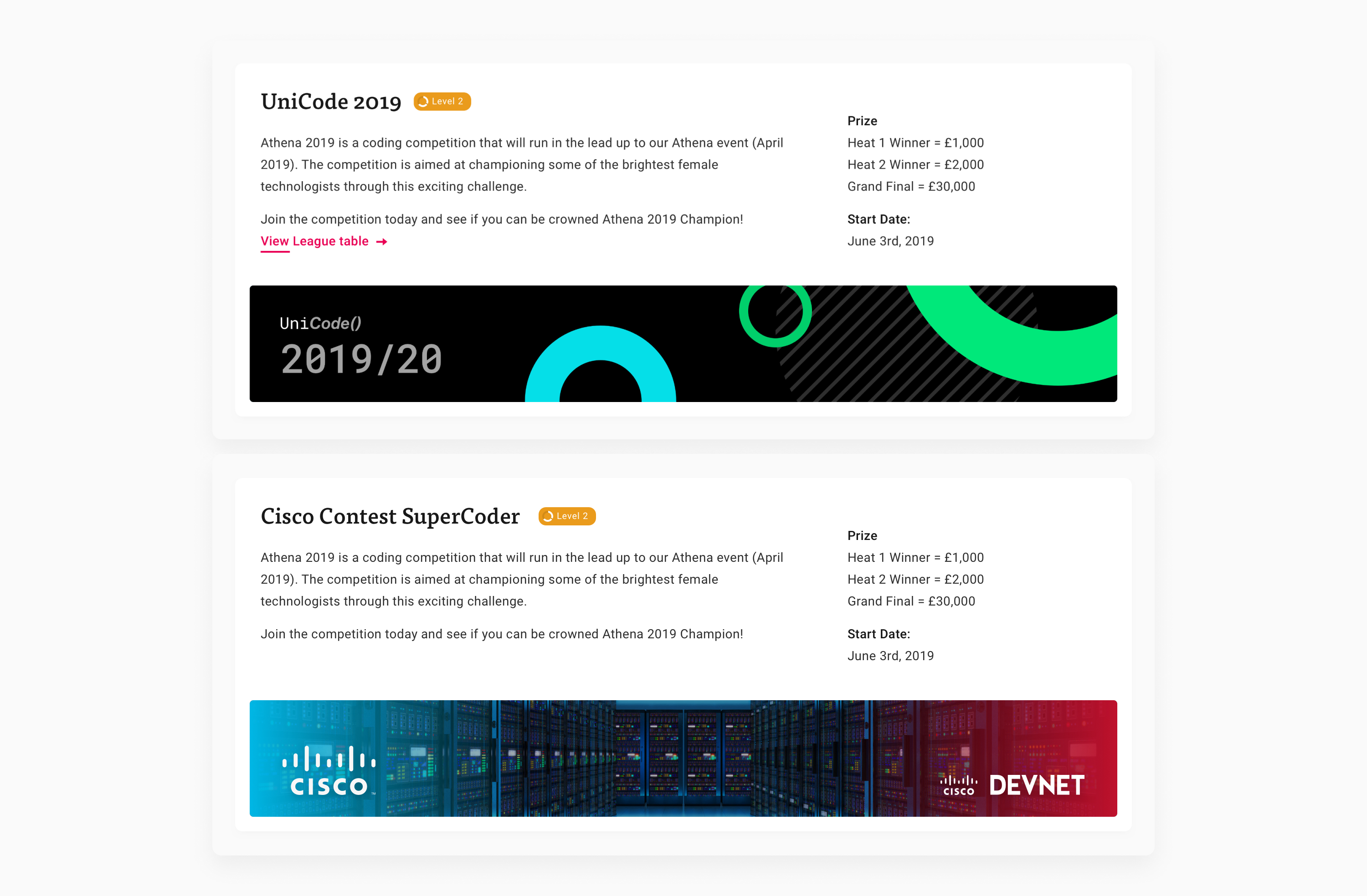 ShowCode branded header designs for sponsored competitions